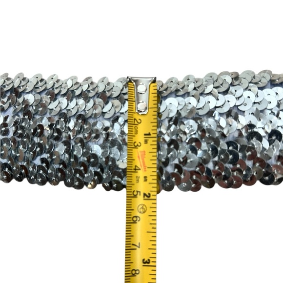 Silver Sequinned stretchy belt with silver buckle, L, Disco Dance Party Festival - Picture 4 of 4